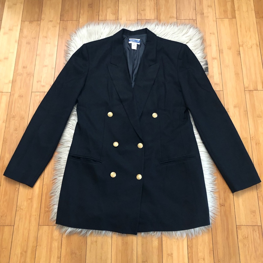 Vintage Pendleton 100% Wool Classic Black Double Breasted Blazer Peacoat size 12